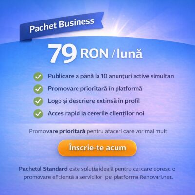 Pachet Business Renovari.net – promovare prioritară cu până la 10 anunțuri active și acces rapid la clienți