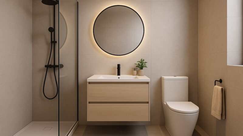 Băi mici moderne 2025 cu mobilier suspendat și duș walk-in din sticlă