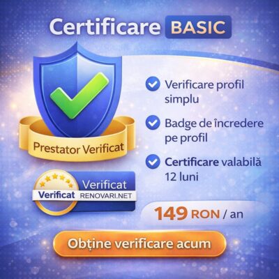 Certificare BASIC prestator verificat Renovari.net cu badge de încredere pe profil