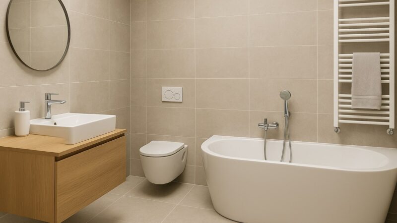 Modele moderne de băi faiantate în culori naturale și texturi mate