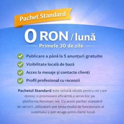 Pachet Standard Renovari.net – promovare servicii gratuite 30 zile, 0 RON pe lună