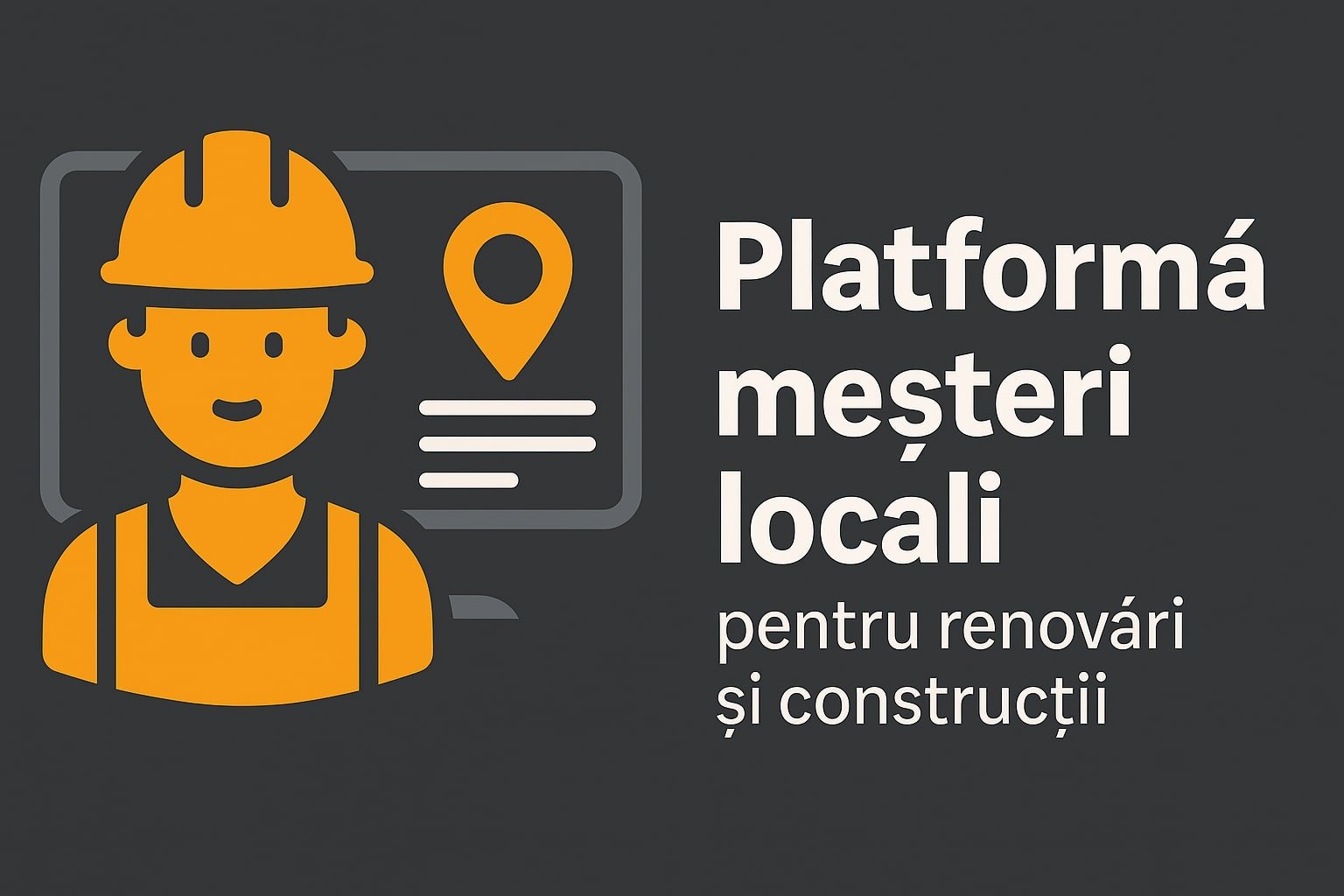 Banner vectorial Renovari.net – platformă pentru meșteri, furnizori și servicii de renovări, în culorile gri antracit și orange