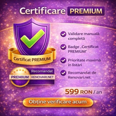 Certificare PREMIUM prestator verificat Renovari.net cu validare manuală completă și badge oficial