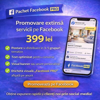 Pachet Facebook PRO – promovare extinsă servicii pe Facebook Renovari.net, 399 lei