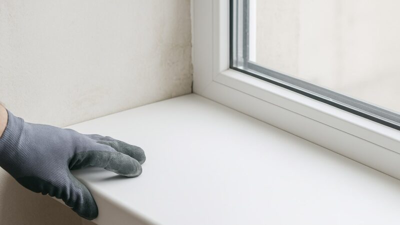 Preț manoperă glafuri interior - Montaj glaf interior PVC realizat de un meseriaș – etapă din procesul de instalare a glafurilor în renovări