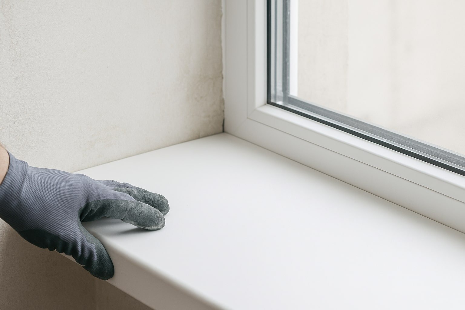 Preț manoperă glafuri interior - Montaj glaf interior PVC realizat de un meseriaș – etapă din procesul de instalare a glafurilor în renovări