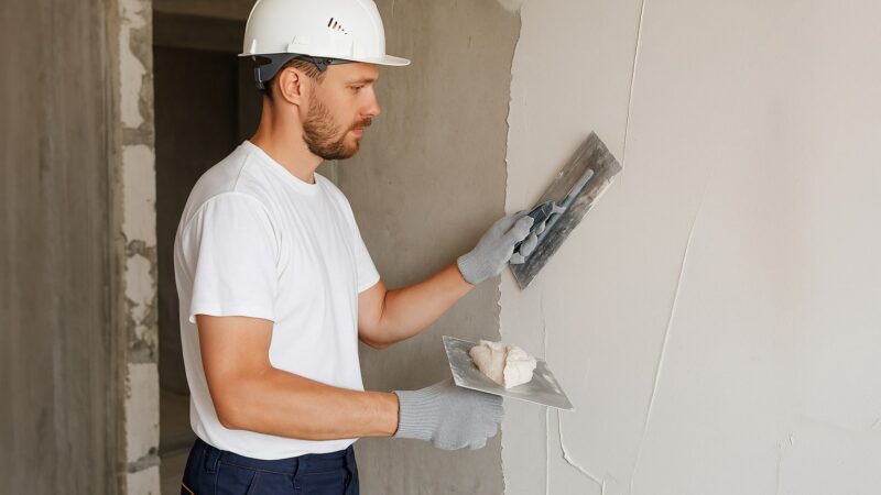 Preț manoperă tencuială - Aplicare tencuială pe perete de către un meseriaș profesionist în timpul renovării