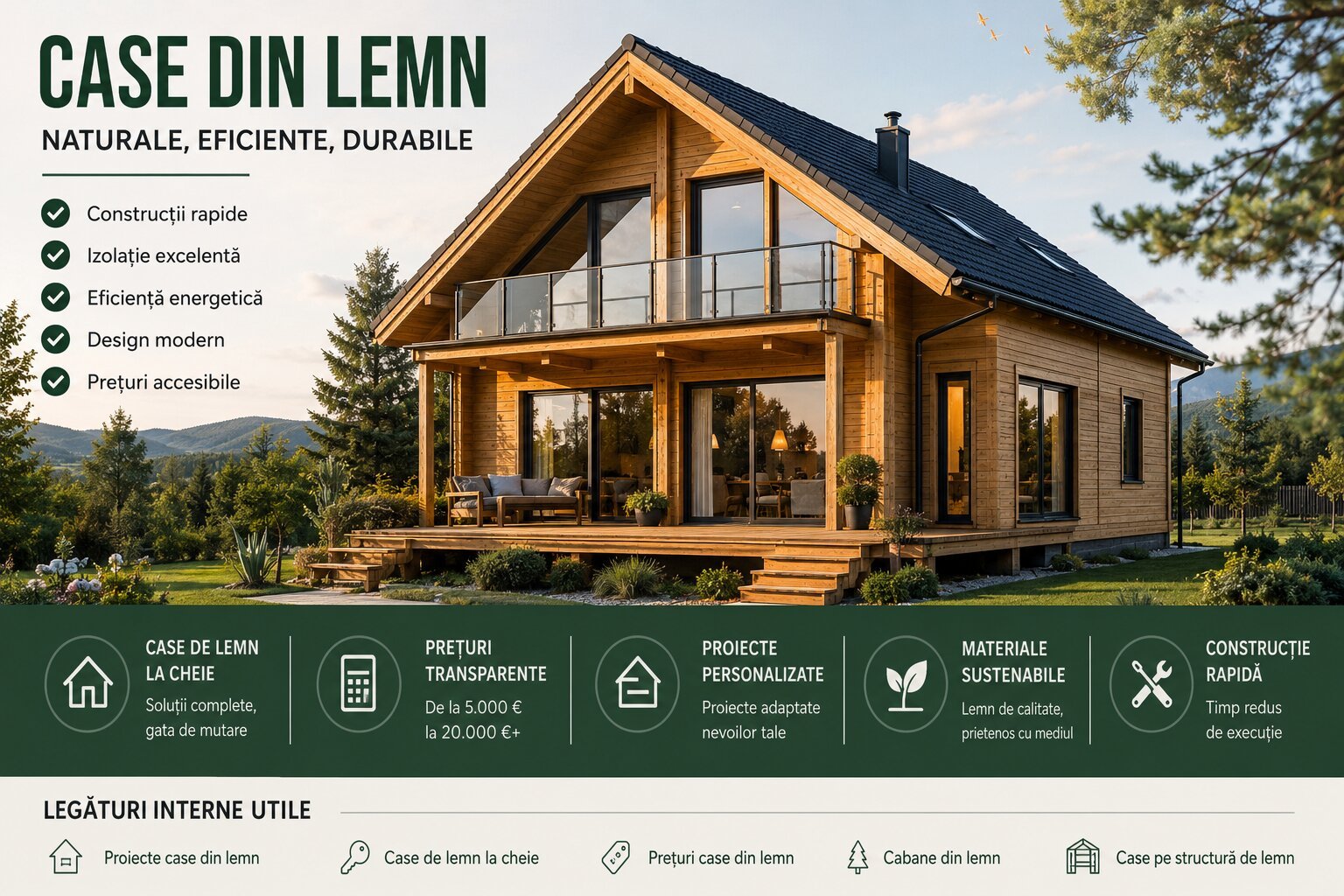 Casă din lemn modernă, eficientă energetic, cu structură din lemn și design contemporan