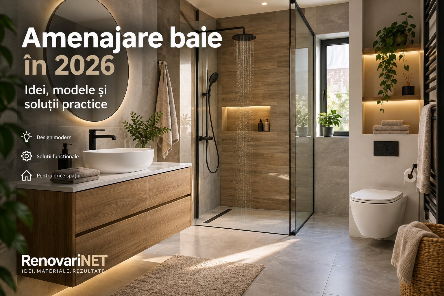 idei amenajari baie cu gresie și mobilier suspendat
