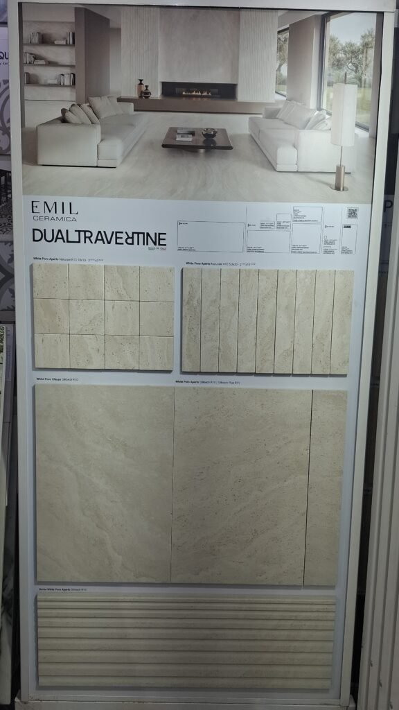 Gresie porțelanată aspect travertin Emil Ceramica Dual Travertine White R10/R11