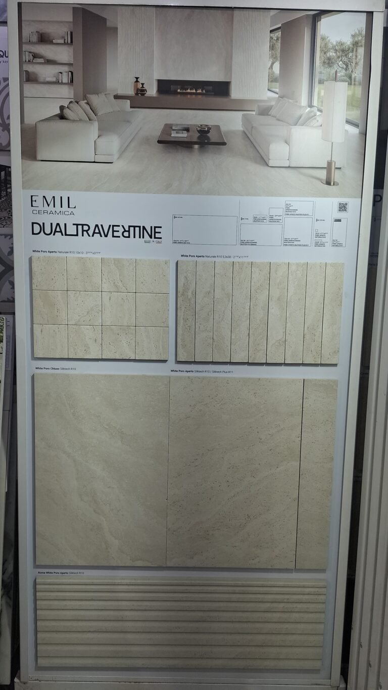 Gresie porțelanată aspect travertin Emil Ceramica Dual Travertine White R10/R11